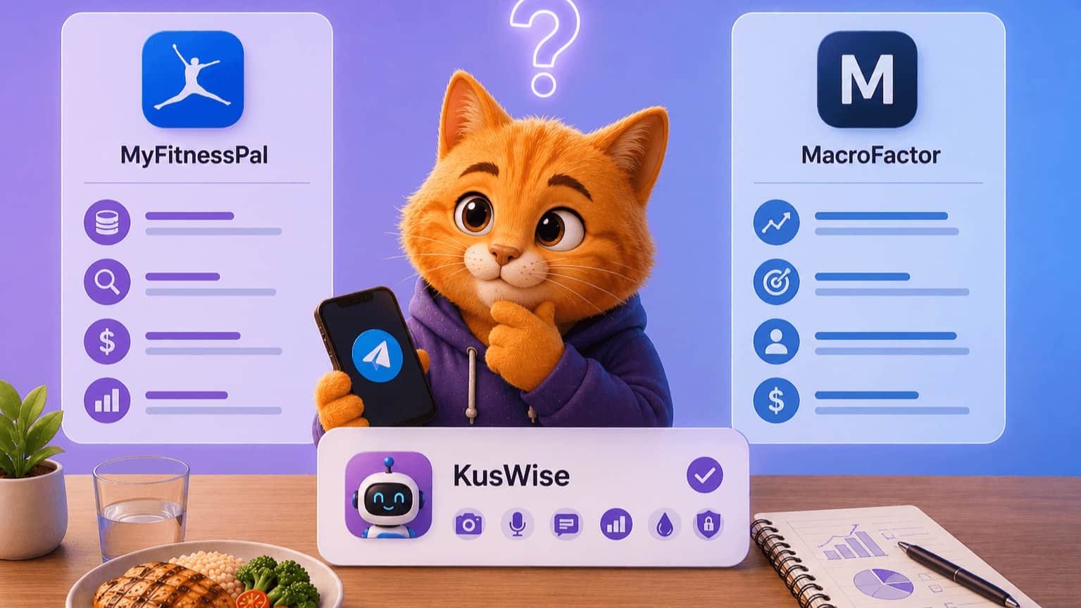 KusWise проти MyFitnessPal і MacroFactor: коли застосунок, який ти не встановлюєш, виграє